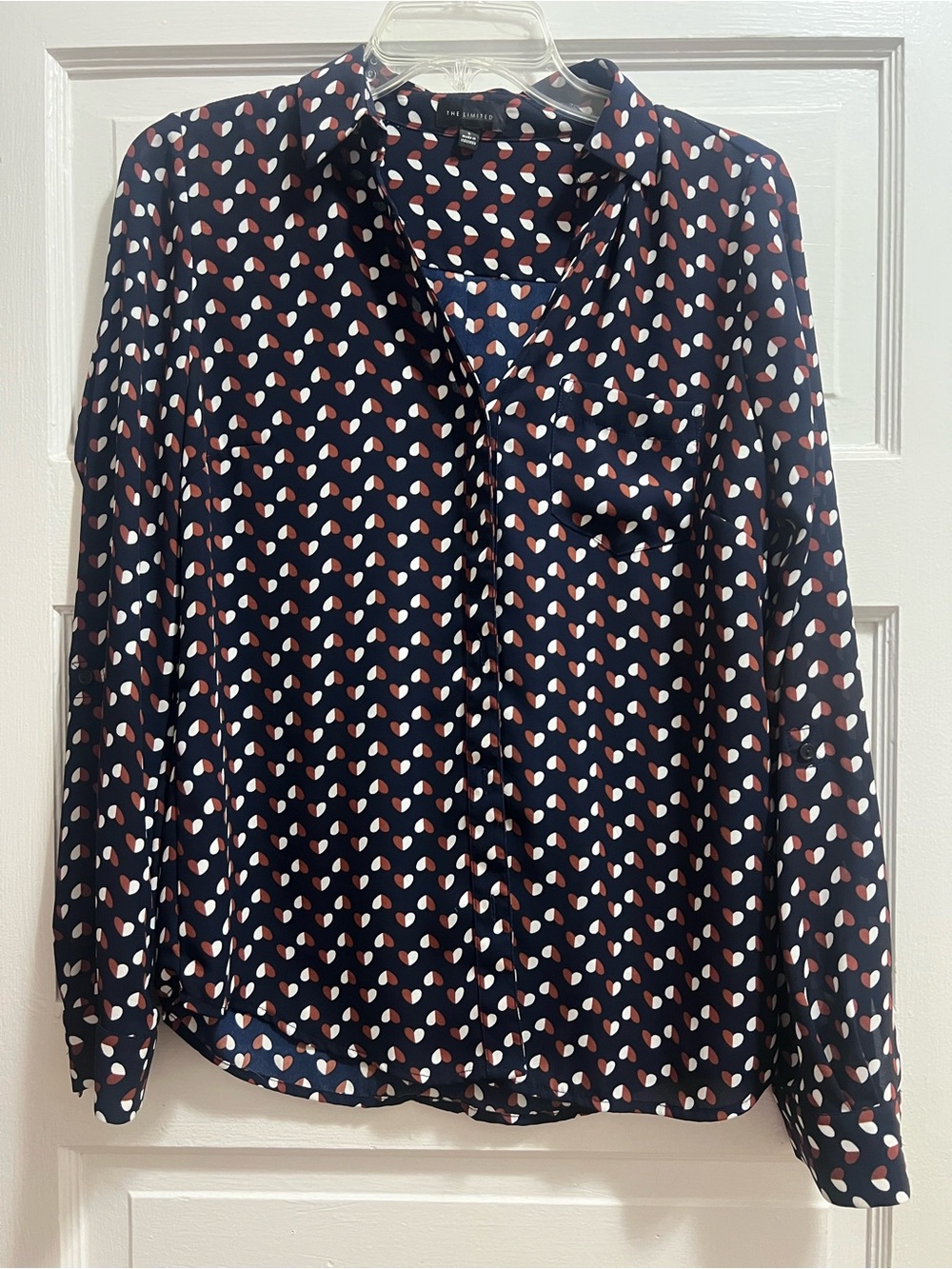 The Limited Navy Heart-Print Button-Down Blouse